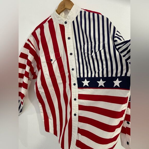 Vintage Panhandle Slim American Flag Western Style Button Down Shirt Size Large - Picture 9 of 12